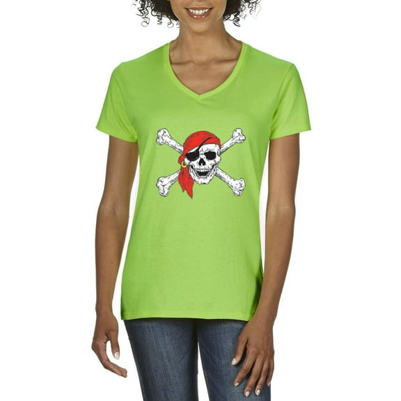Artix - Women's T-Shirt V-Neck Short Sleeve - Jolly Roger Skull & Crossbones