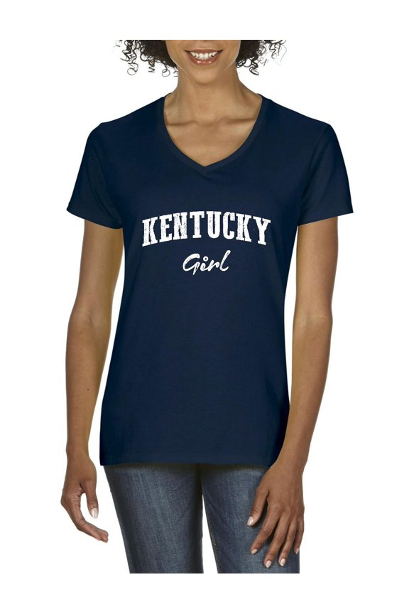 - Women's T-Shirt V-Neck Short Sleeve - Kentucky Girl