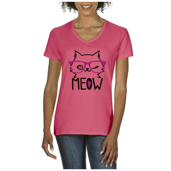 Artix - Women's T-Shirt V-Neck Short Sleeve - Meow Cute Cat Kitty