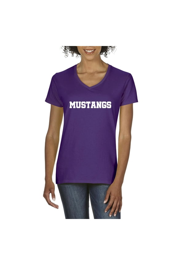 - Women's T-Shirt V-Neck Short Sleeve - Mustangs