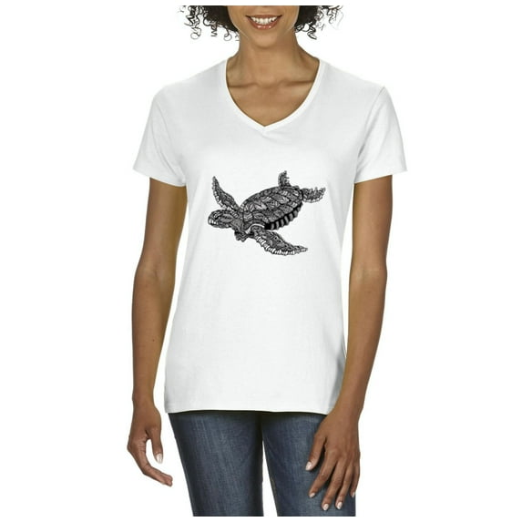 Artix - Women's T-Shirt V-Neck Short Sleeve - Sea Turtle Hawaii