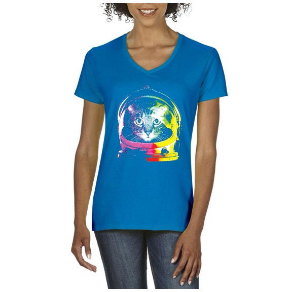 Artix - Women's T-Shirt V-Neck Short Sleeve - Space Cat