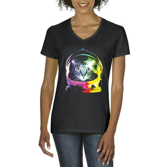 Artix - Women's T-Shirt V-Neck Short Sleeve - Space Cat