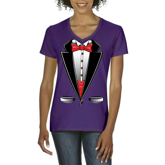 Artix - Women's T-Shirt V-Neck Short Sleeve - Tuxedo Prom Costume