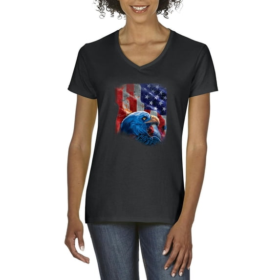 Artix - Women's T-Shirt V-Neck Short Sleeve, up to Women Size 3XL - American Flag 4th of July
