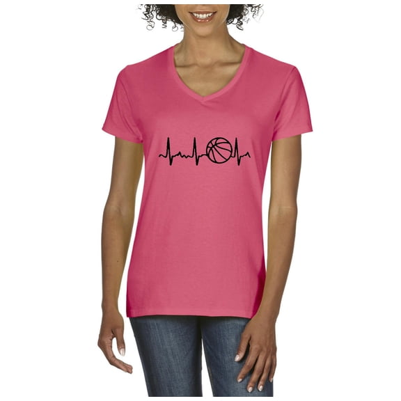 Artix - Women's T-Shirt V-Neck Short Sleeve, up to Women Size 3XL - Basketball Heartbeat