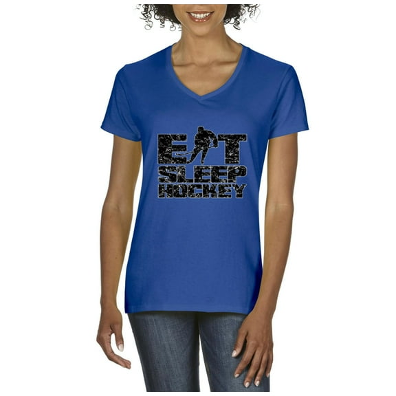 Artix - Women's T-Shirt V-Neck Short Sleeve, up to Women Size 3XL - Eat Sleep Hockey