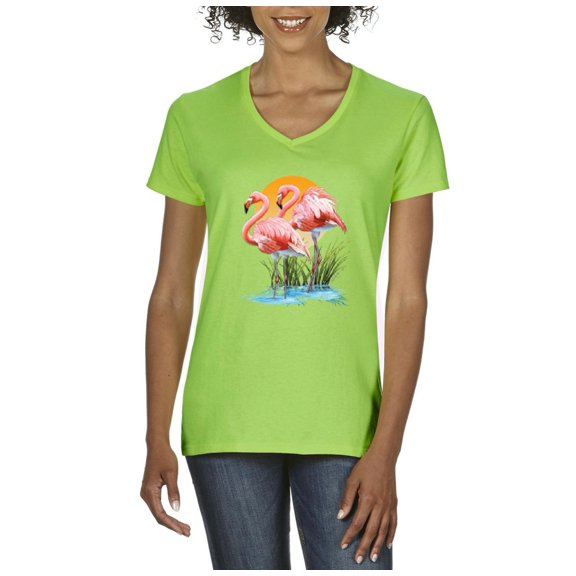 Artix - Women's T-Shirt V-Neck Short Sleeve, up to Women Size 3XL - Flamingo