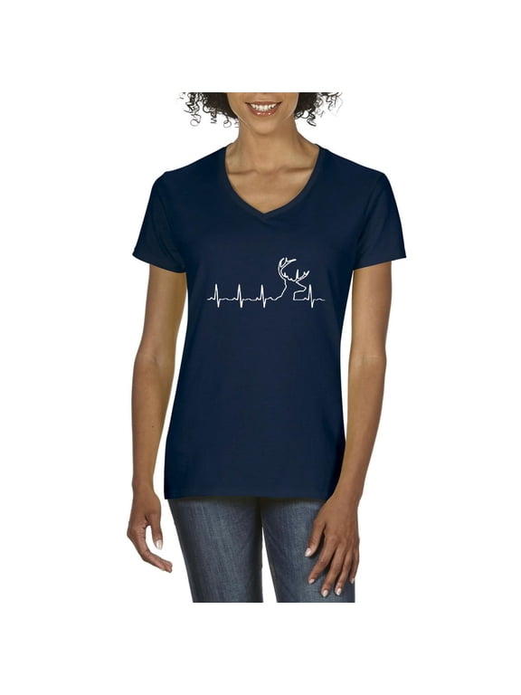 - Women's T-Shirt V-Neck Short Sleeve, up to Women Size 3XL - Heartbeat Hunting