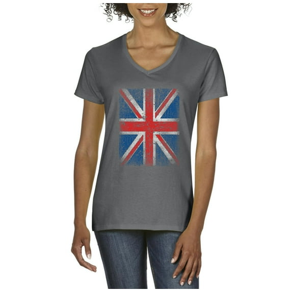 Artix - Women's T-Shirt V-Neck Short Sleeve, up to Women Size 3XL - Union Jack British Flag