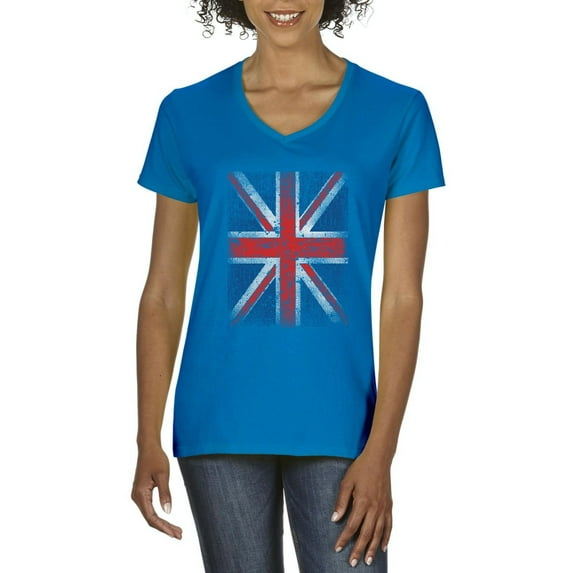 Artix - Women's T-Shirt V-Neck Short Sleeve, up to Women Size 3XL - Union Jack British Flag