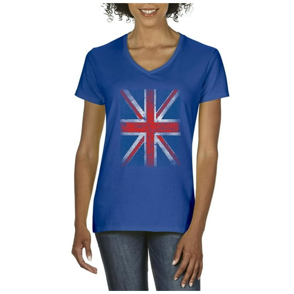 Artix - Women's T-Shirt V-Neck Short Sleeve, up to Women Size 3XL - Union Jack British Flag