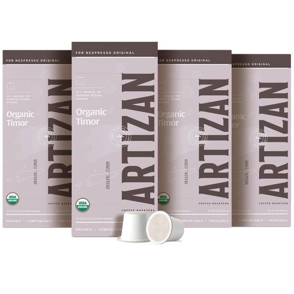 Artizan Coffee USDA Organic Espresso Coffee Capsules For Nespresso Original | Timor Single Origin | 40 Compatible Compostable Pods