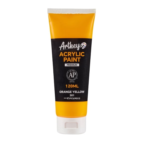 Artkey Acrylic Paint - Orange Yellow (120 ml/4.06 oz) Tubes, Rich & Vibrant Pigments, Professional Artists Acrylic Paints - Art Supplies for Canvas Wood Rock Clay Fabric Ceramics Art Crafts Painting