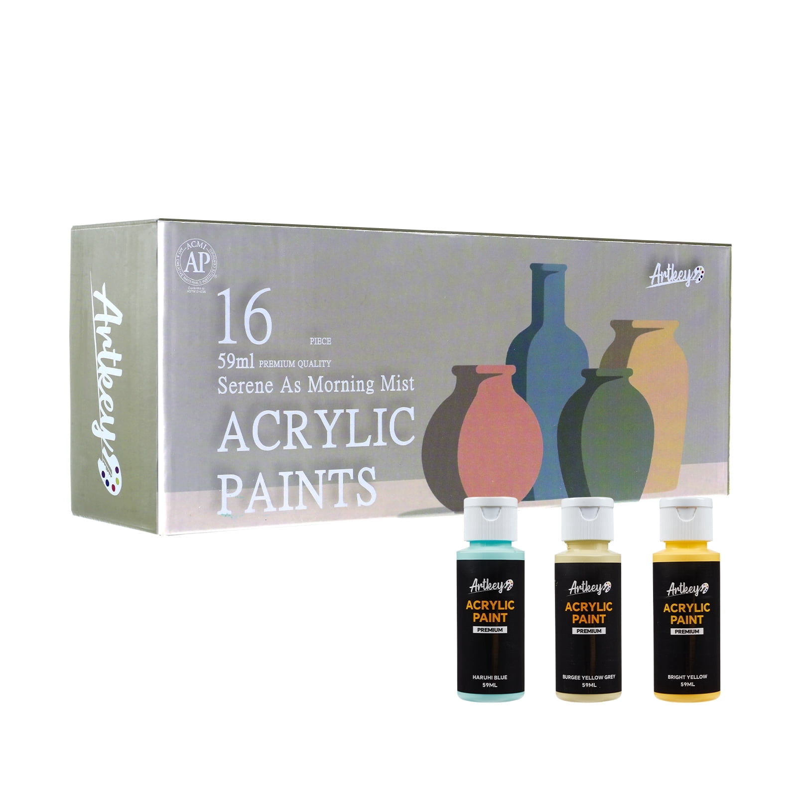 Artkey Acrylic Paint Set, 16 Colors 2 oz/59 ml Acrylic Paint Kit for Professional Artists & Beginners – Morandi Inspired