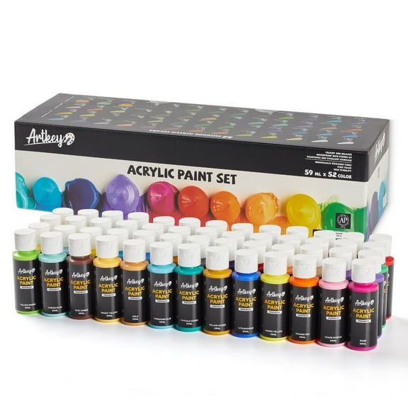Artkey Acrylic Paint Set - 52 Colors 2 oz/59 ml Acrylic Paints Professional Artists Painting Kit for Canvases Fabric Rock Leather Easter Egg Wood Ceramic Glass