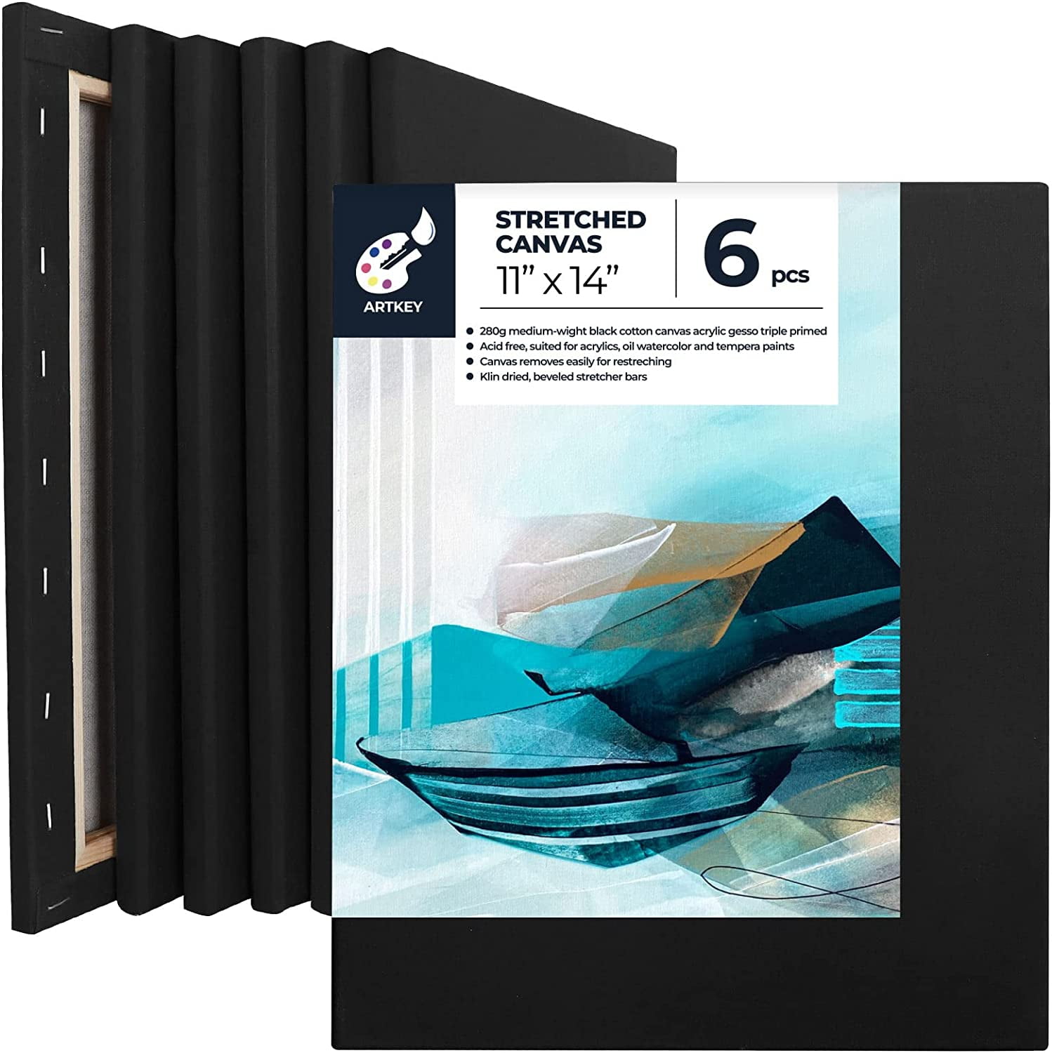Artkey Black Canvas, 18x24-6 Pack Stretched Canvases for Painting, 100%  Cotton Black Canvas, Gift for Adult & Kids 3-15 Years Old