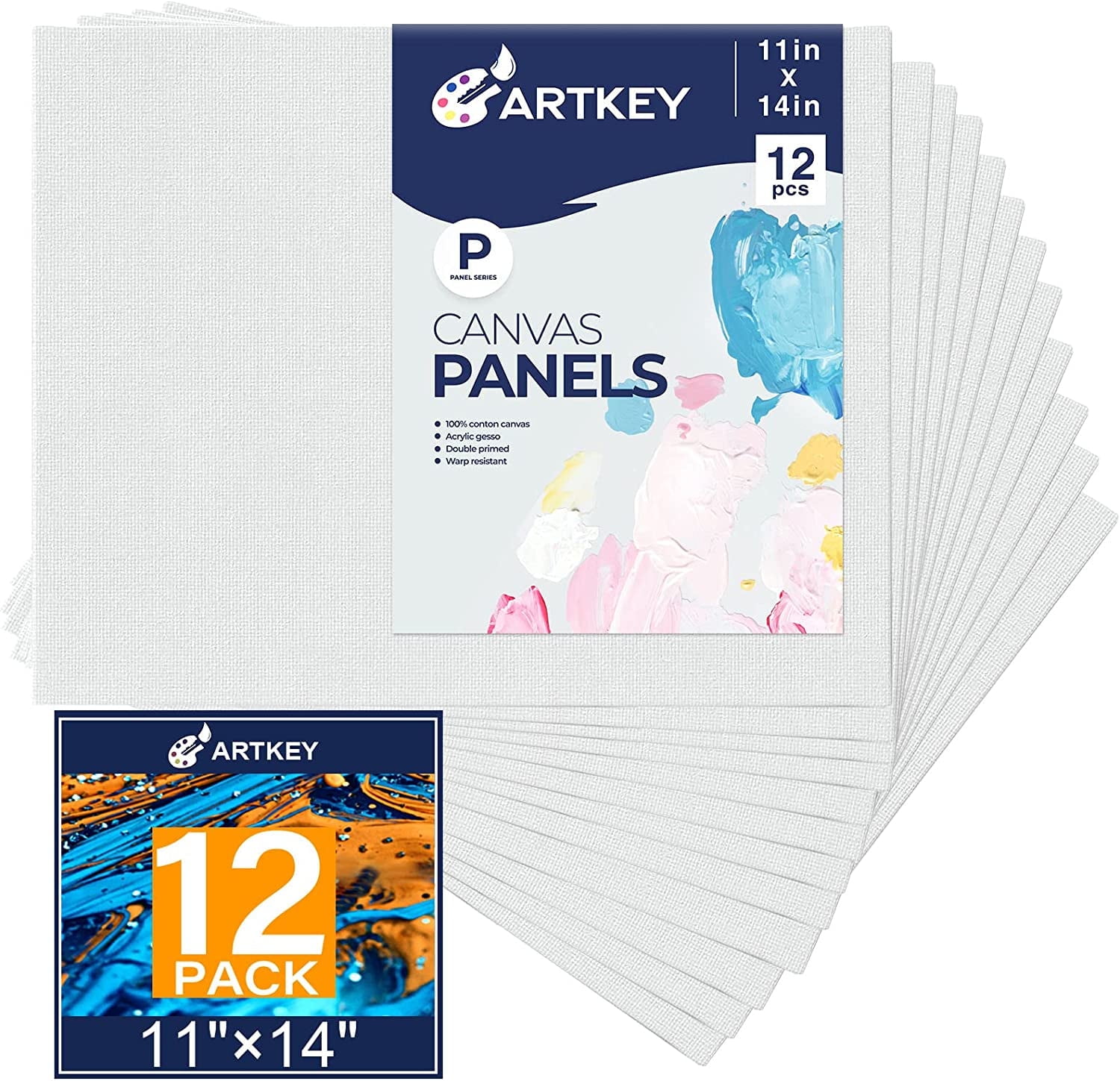 Artkey Canvas Panels, 11"x14",12 Pack, 100% Cotton Acid-Free White Canvas Boards for Painting, Gift for Adult & Kids