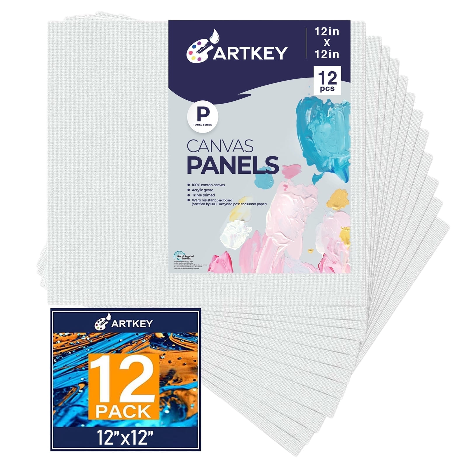 Artkey Canvas Panels 12x12 inch 12-Pack, Acid-Free 100% Cotton Canvas ...