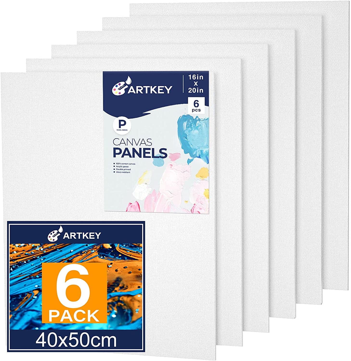 Artkey Canvas Panels, 16"x20",6 Pack, 100% Cotton Acid-Free White Canvas Boards for Painting, Gift for Adult & Kids 3-15 Years Old