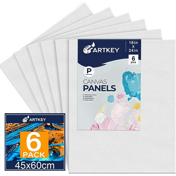 Artkey Canvas Panels, 18"x24",6 Pack, 100% Cotton Acid-Free White Canvas Boards for Painting, Gift for Adult & Kids 3-15 Years Old
