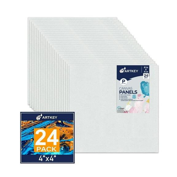 Artkey Canvas Panels, 4"x4",24 Pack, 100% Cotton Acid-Free White Canvas Boards for Painting, Gift for Adult & Kids 3-15 Years Old