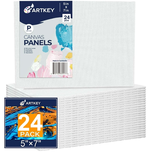 Artkey Canvas Panels, 5"x7",24 Pack, AcidFree 100 Cotton Paint