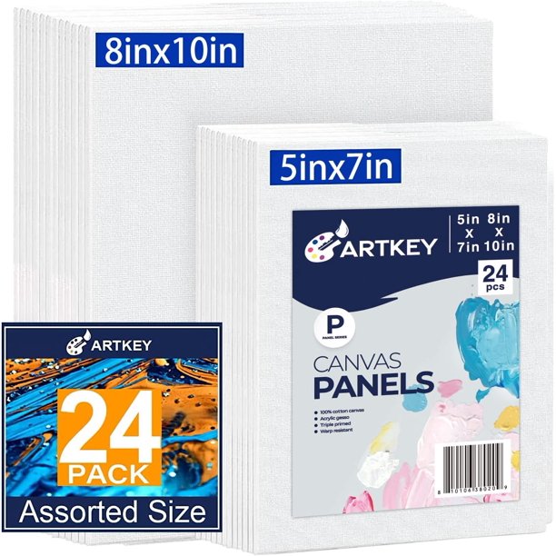 Artkey Canvas Panels, 5"x7" 8"x10" 24 Pack, AcidFree 100 Cotton Paint