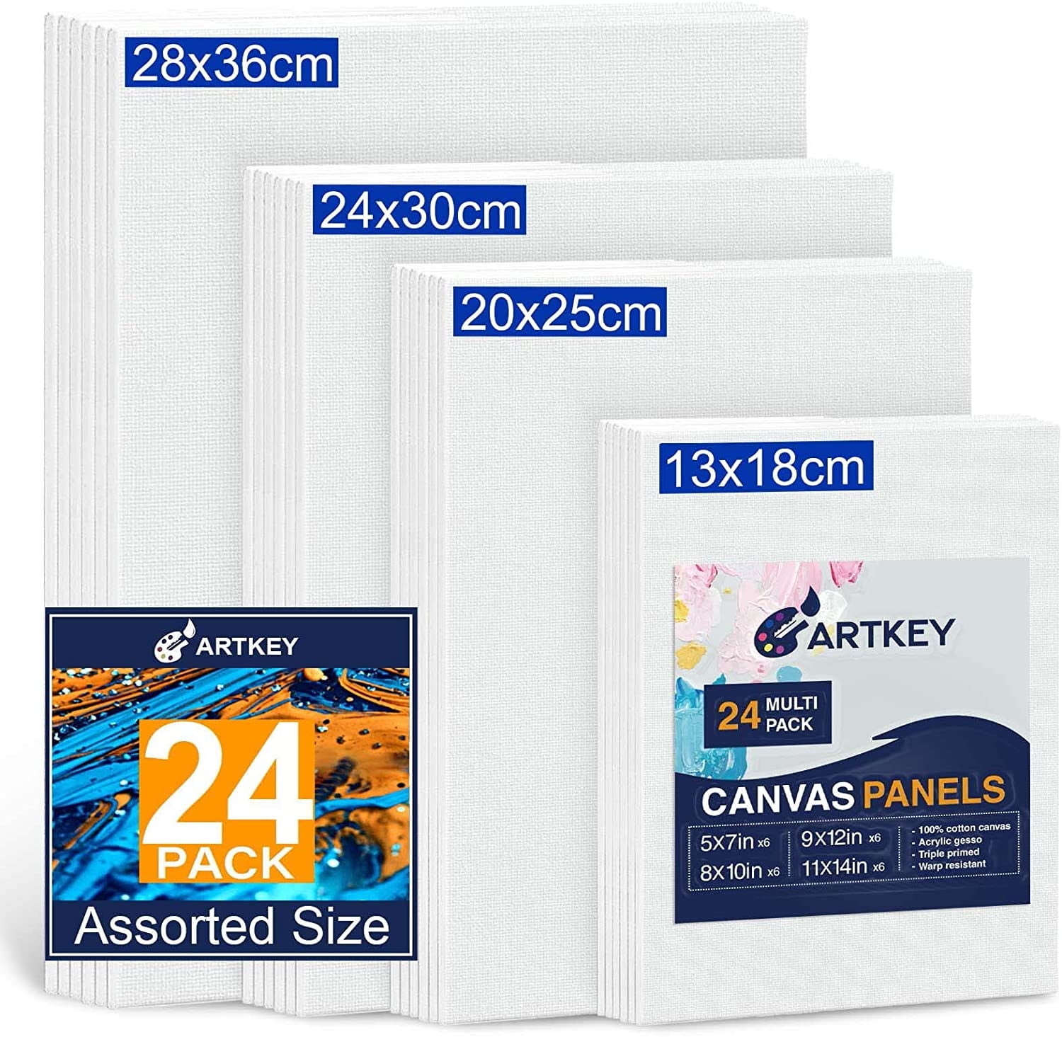 Painting Canvas Panels | 4x6, 5x7, 8x10, 9x12, 11x14, 12x16 inch (4 Each,  24 Pack)