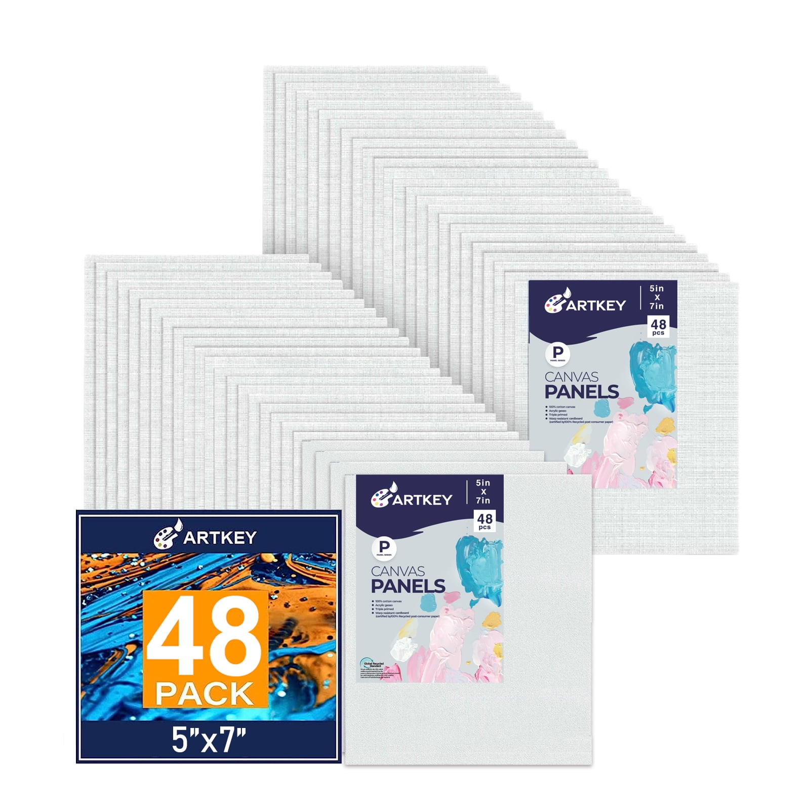 Artkey Canvas Panels 5x7 inch 48-Pack, Acid-Free 100% Cotton Canvas Boards for Painting for Adult