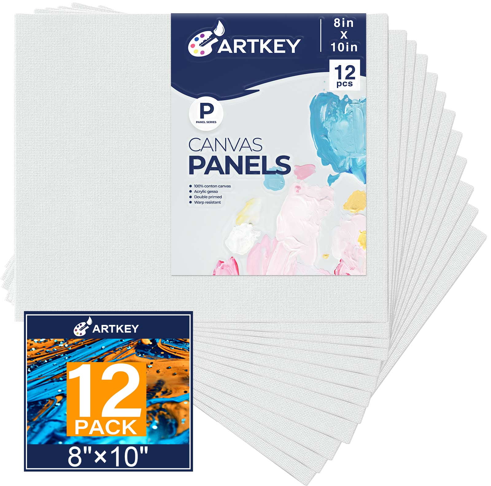 Artkey Canvas Panels 8x10 inch 12-Pack, Acid-Free 100% Cotton for Painting  for Adult