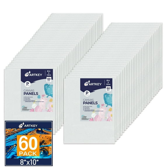Artkey Canvas Panels 8x10 inch 60-Pack, Acid-Free 100% Cotton Canvas Boards for Painting