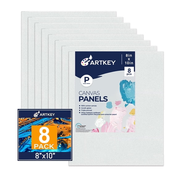Artkey Canvas Panels 8x10 inch 8-Pack, Acid-Free 100% Cotton Canvas Boards for Painting