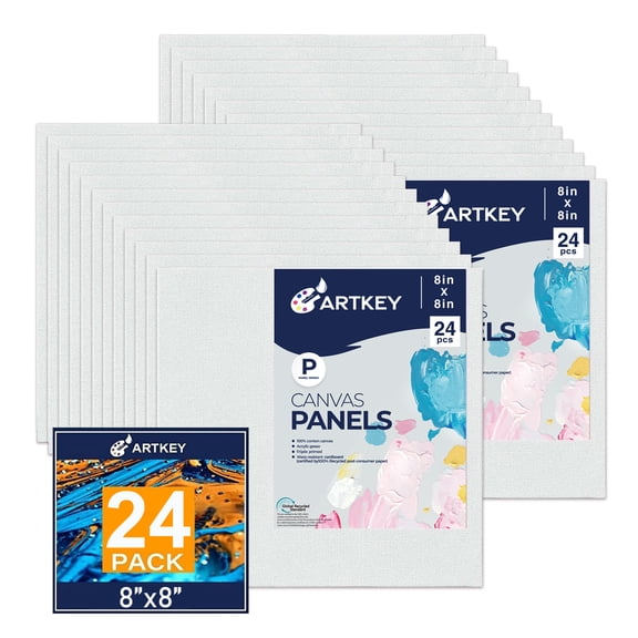 Artkey Canvas Panels 8x8 inch 24-Pack, Acid-Free 100% Cotton Canvas Boards for Painting for Adult