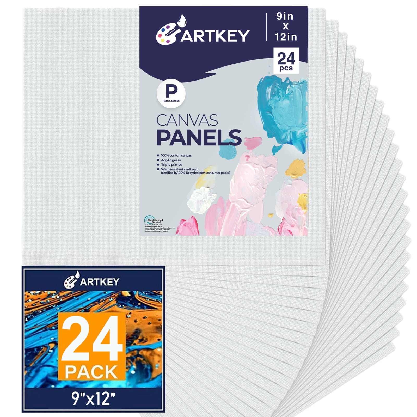 Artkey Canvas Panels, 9"x12",12 Pack, 100% Cotton Acid-Free White Canvas Boards for Painting, Gift for Adult & Kids 3-15 Years Old