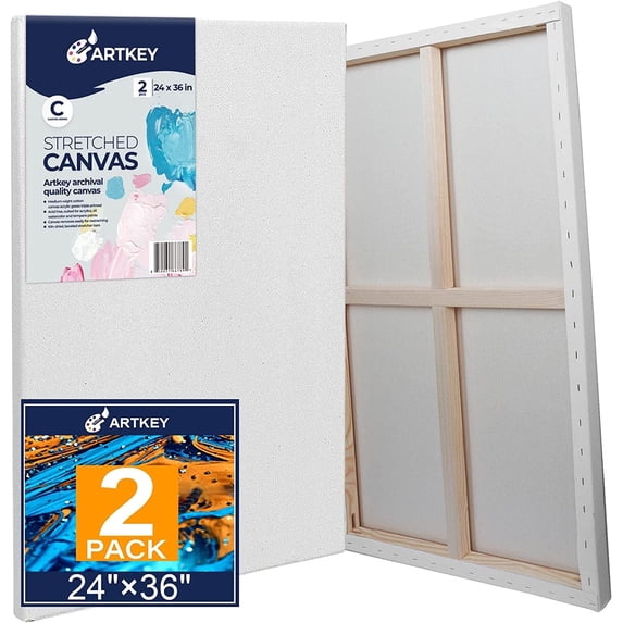 Artkey Stretched Canvas, 24"x36"-2 Pack,100% Cotton Acid-Free White Canvas Boards , Gift for Adult & Kids 3-15 Years Old