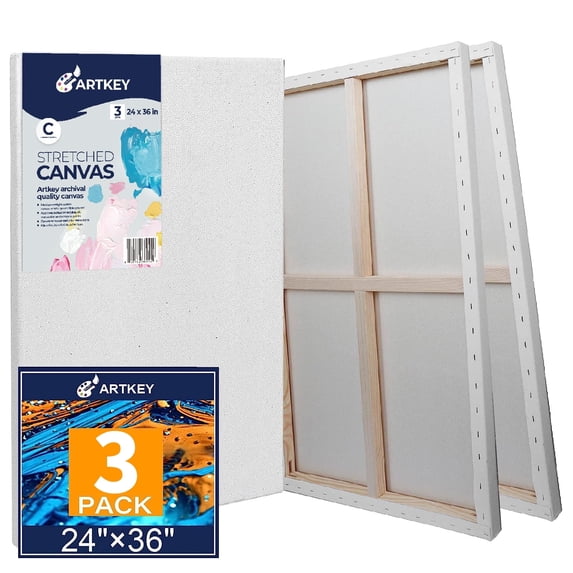 Artkey Stretched Canvas, 24"x36"-3 Pack,100% Cotton Acid-Free White Canvas Boards for Paintings, Gift for Adult & Kids 3-15 Years Old