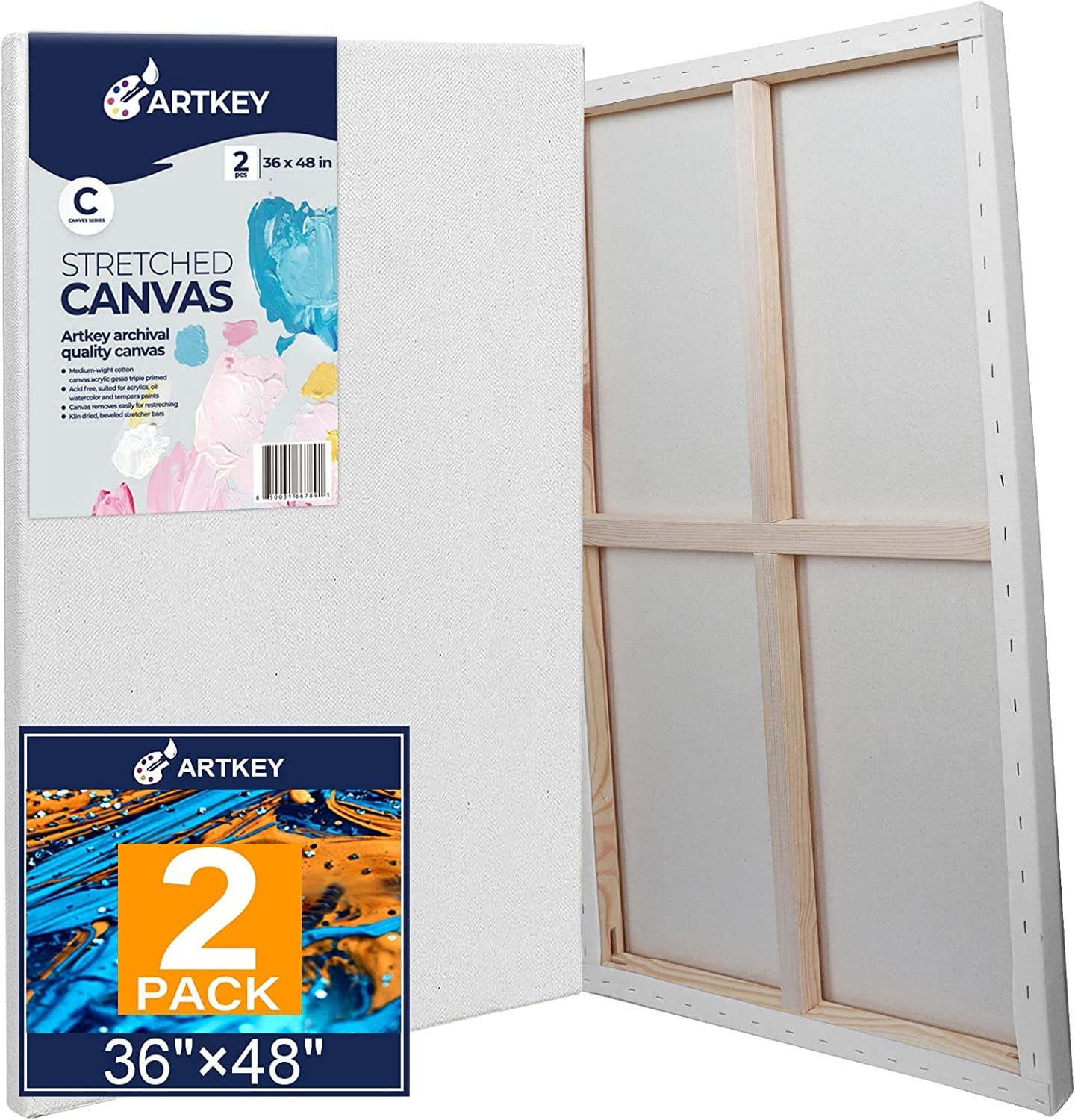 Stretched Canvases for Painting 24x48 Inch 2-Pack, 12.3 oz Triple Primed  Acid-Free 100% Cotton Blank Canvas, Large Art Canvases for Oil Paint  Acrylics