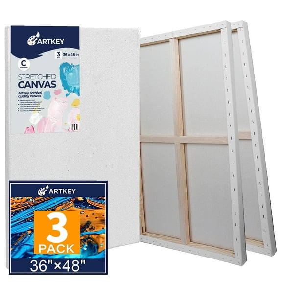 Artkey Stretched Canvas, 36"x48"-3 Pack,100% Cotton Acid-Free White Canvas Boards, Gift for Adult & Kids 3-15 Years Old