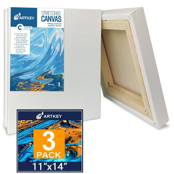 Artkey Stretched Canvases,Triple Primed 100% Cotton Acid-Free Art Canvas for Painting for Adult, 11"x14" - 3 Pack