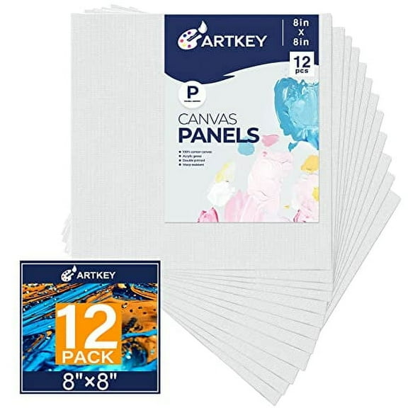 Artkey White Canvas Panels 8x8 inch 12-Pack, Acid-Free 100% Cotton for Painting for Adult