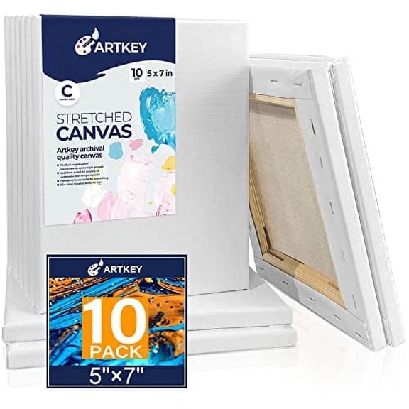 Artkey White Stretched Canvas for Paintings,5"x7"-10 Pack,100% Cotton for Adult&Kids 3-15 Years Old