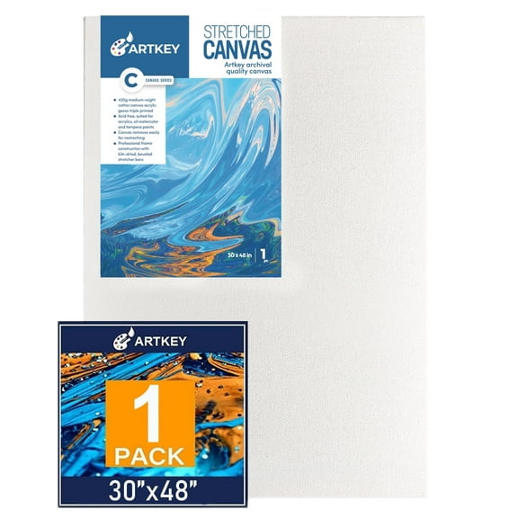 Artkey White Stretched Canvases,Triple Primed 100% Cotton Acid-Free Art Canvas for Adult, 30"x48" - 1 Pack