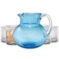 thumbnail image 1 of Artland Iris 90oz Hand Blown Pitcher & Double Old Fashion 14oz Glasses (Set of 4) - Lead-Free Bubble Shape Glassware for Stylish Serving and Dining - Kitchen Essential & Table Decor (Turquoise), 1 of 7