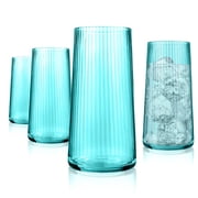 Artland Soho Optic 17.5oz Highball Glass, Set of 4 - Modern Design Elegant Tall Drinking Glasses for Cocktails and More, Durable & Stylish Bar Glassware Essential for Any Occasion Turquoise