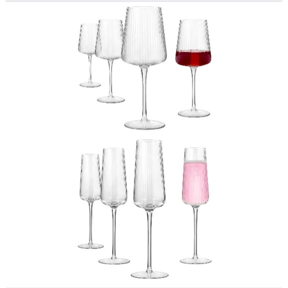 Artland Soho Optic 8.5 oz Champagne Flute & 14 oz Goblet (8-Piece Set) - Stemmed Glasses for Weddings, Parties - Versatile for Cocktails, Prosecco, Wine Excellent Gift Idea, Dishwasher Safe (Clear)