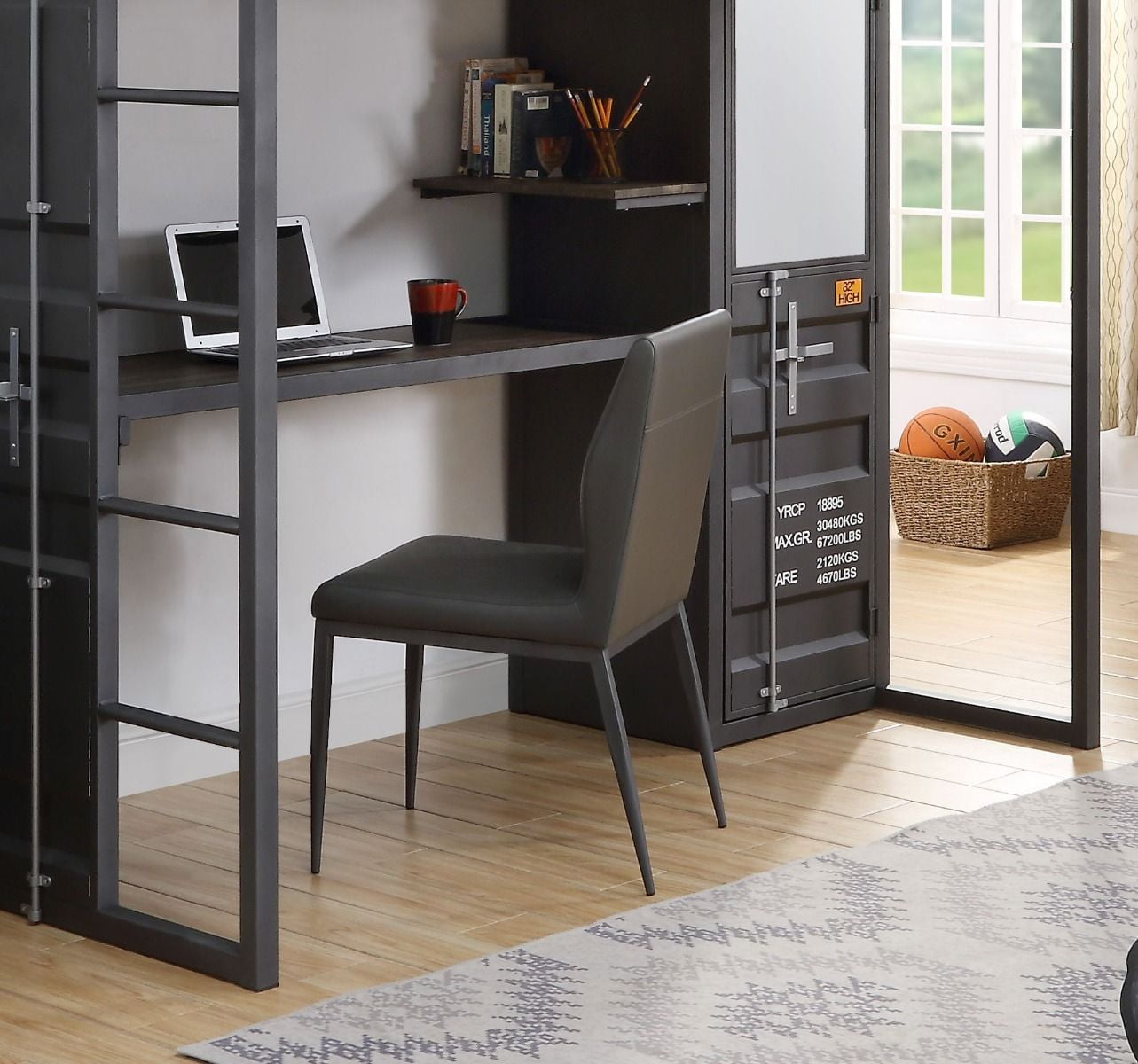 Gray Faux Leather and Metal Industrial Accent Chair