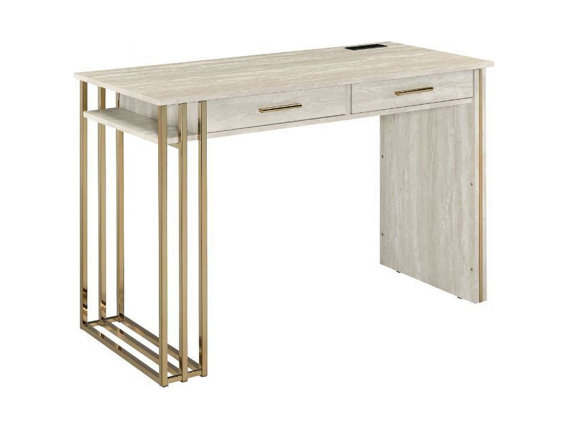 Antique White & Gold 48" Writing Desk with USB Port and Drawers