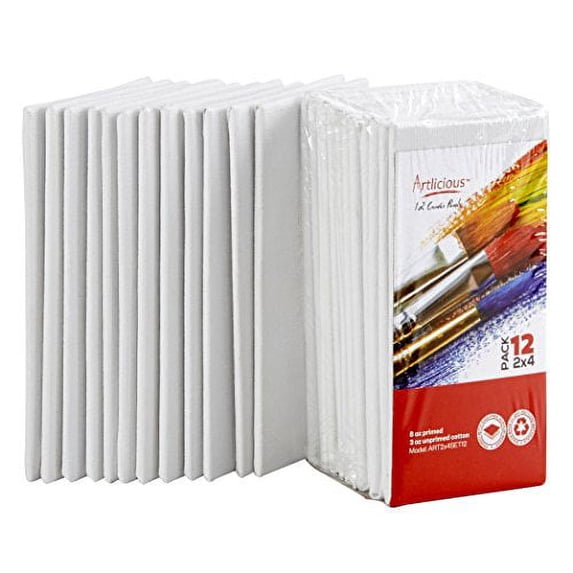 Artlicious Canvas Panels 12 Pack - 2 inch x 4 inch Super Value Pack - Artist Canvas Boards for Painting