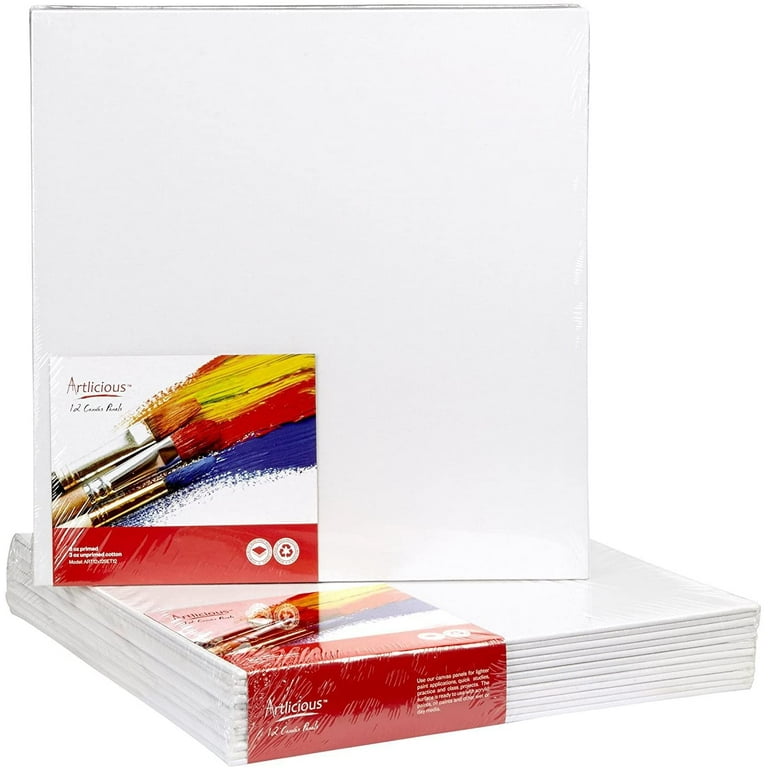 Artlicious Canvases for Painting - Pack of 12, 12 x 12 Inch Blank White  Canvas Boards - 100% Cotton Art Panels for Oil, Acrylic & Watercolor Paint